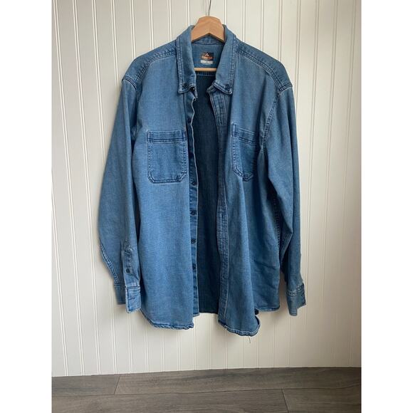 Ridgecut Workwear Shirt Mens XL Blue Denim Long Sleeve Button Outdoor Shacket - Picture 1 of 4